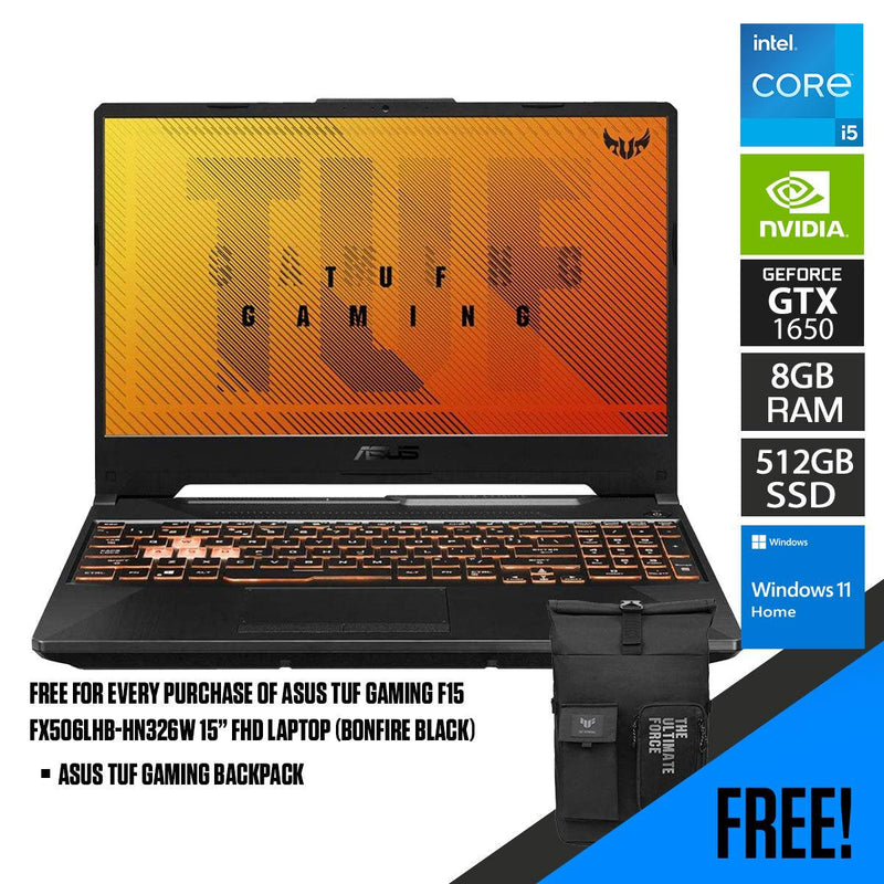 Asus TUF F15 Gaming Laptop 15.6 144Hz FHD Intel Core i5-10300H GTX 1650 8GB 512gb Wi-Fi 6 Windows 11 Bonfire Black