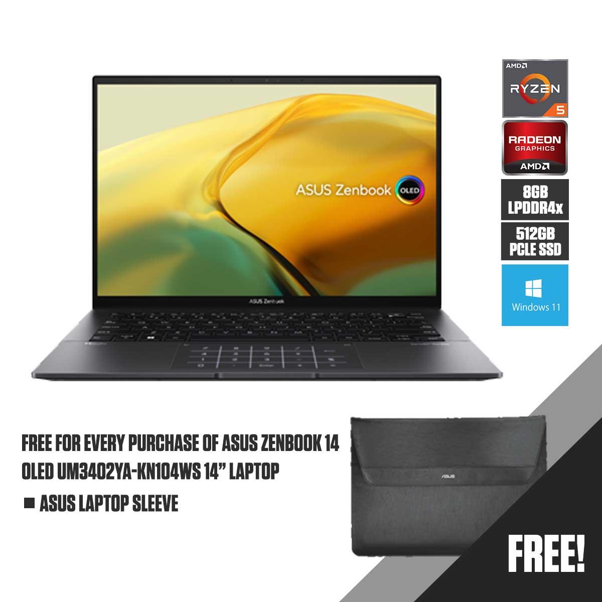 ASUS Zenbook 14 OLED UM3402YA-KN104WS Laptop (Jade Black) | 14" OLED | Ryzen™ 5 5625U | 512GB SSD | AMD Radeon™ Graphics | Windows 11 Home | MS Office Home & Student 2021 | ASUS Sleeve - DataBlitz