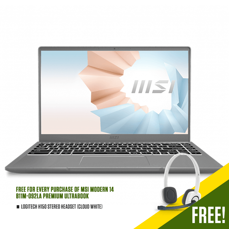 MSI MODERN 14 B11M-092LA 14" PREMIUM ULTRABOOK + FREE LOGITECH H150 STEREO HEADSET (CLOUD WHITE) - DataBlitz
