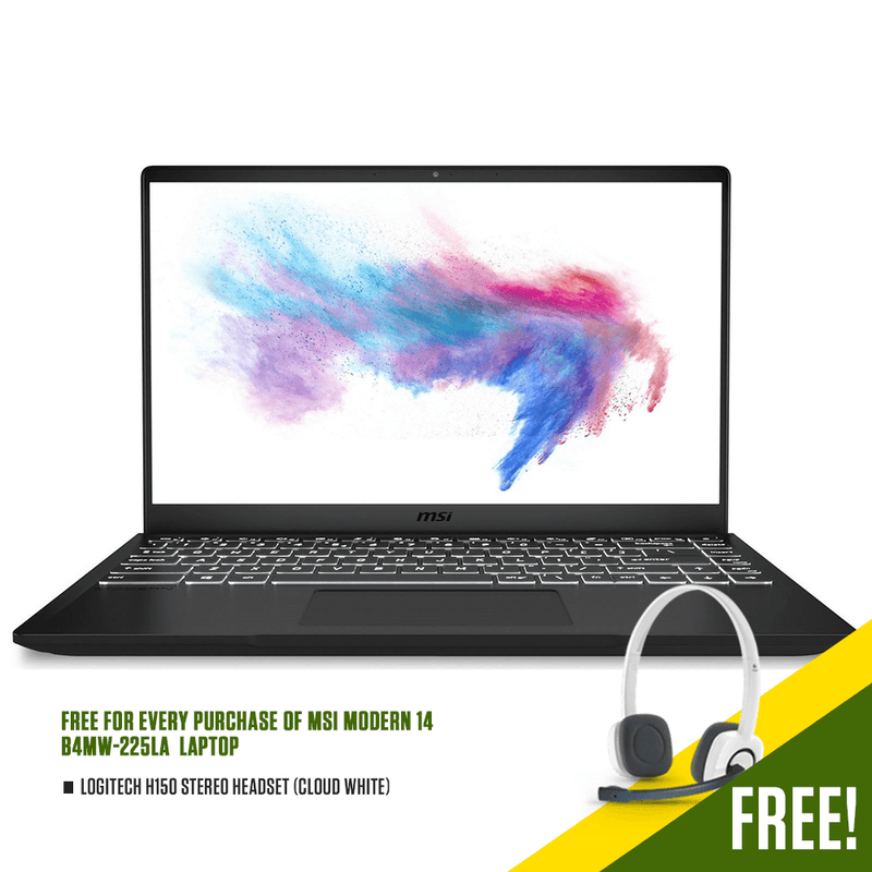 MSI MODERN 14 B4MW-225LA 14" LAPTOP + FREE LOGITECH H150 STEREO HEADSET (CLOUD WHITE) - DataBlitz