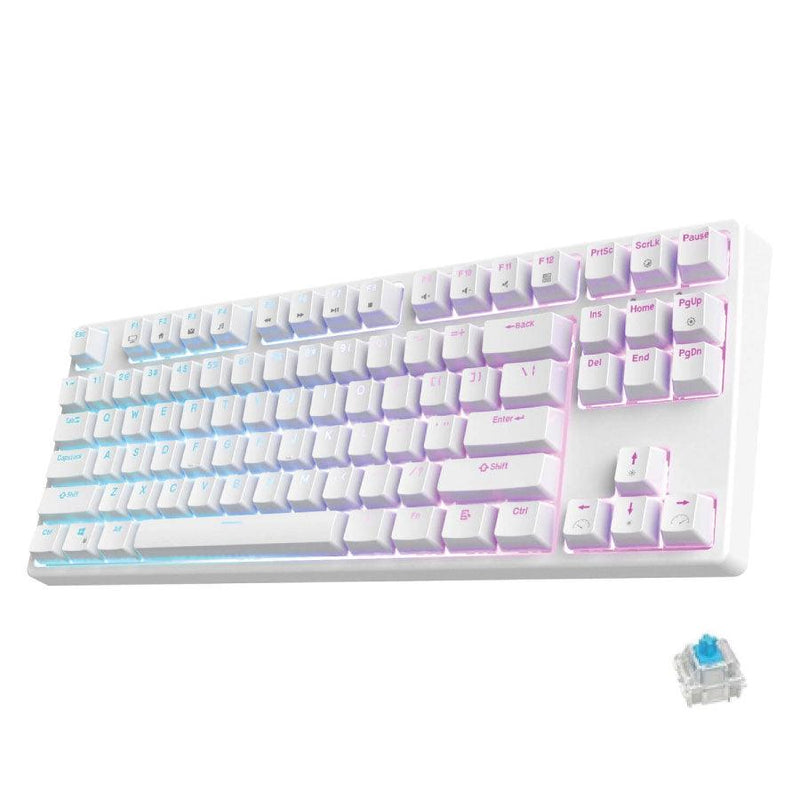 ROYAL KLUDGE RK87 TRI-MODE RGB 87 KEYS HOT SWAPPABLE MECHANICAL KEYBOARD WHITE (BLUE SWITCH) - DataBlitz