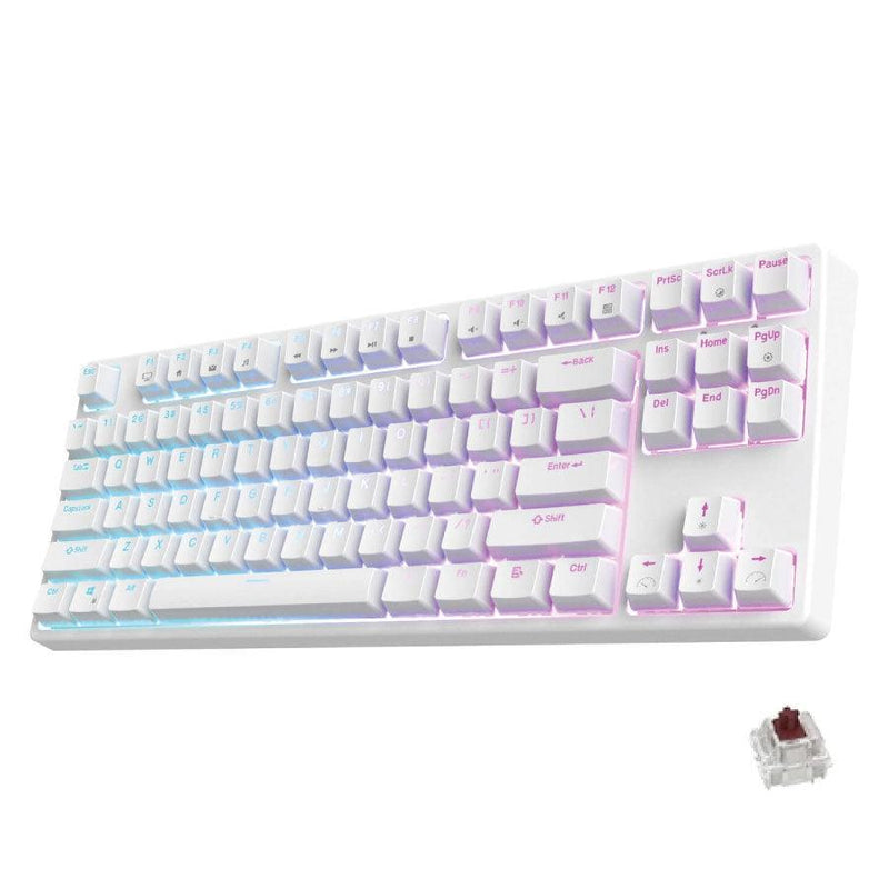 ROYAL KLUDGE RK87 TRI-MODE RGB 87 KEYS HOT SWAPPABLE MECHANICAL KEYBOARD WHITE (BROWN SWITCH) - DataBlitz