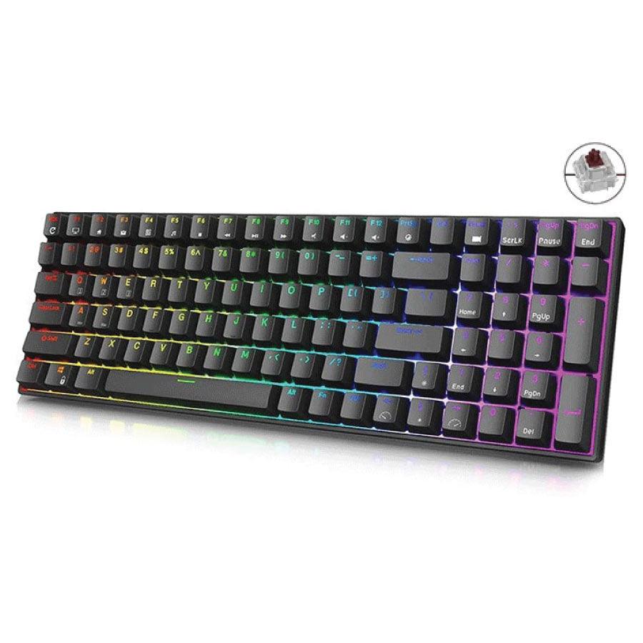 ROYAL KLUDGE RK100 TRI-MODE RGB 100 KEYS HOT SWAPPABLE MECHANICAL KEYBOARD BLACK (BROWN SWITCH) - DataBlitz