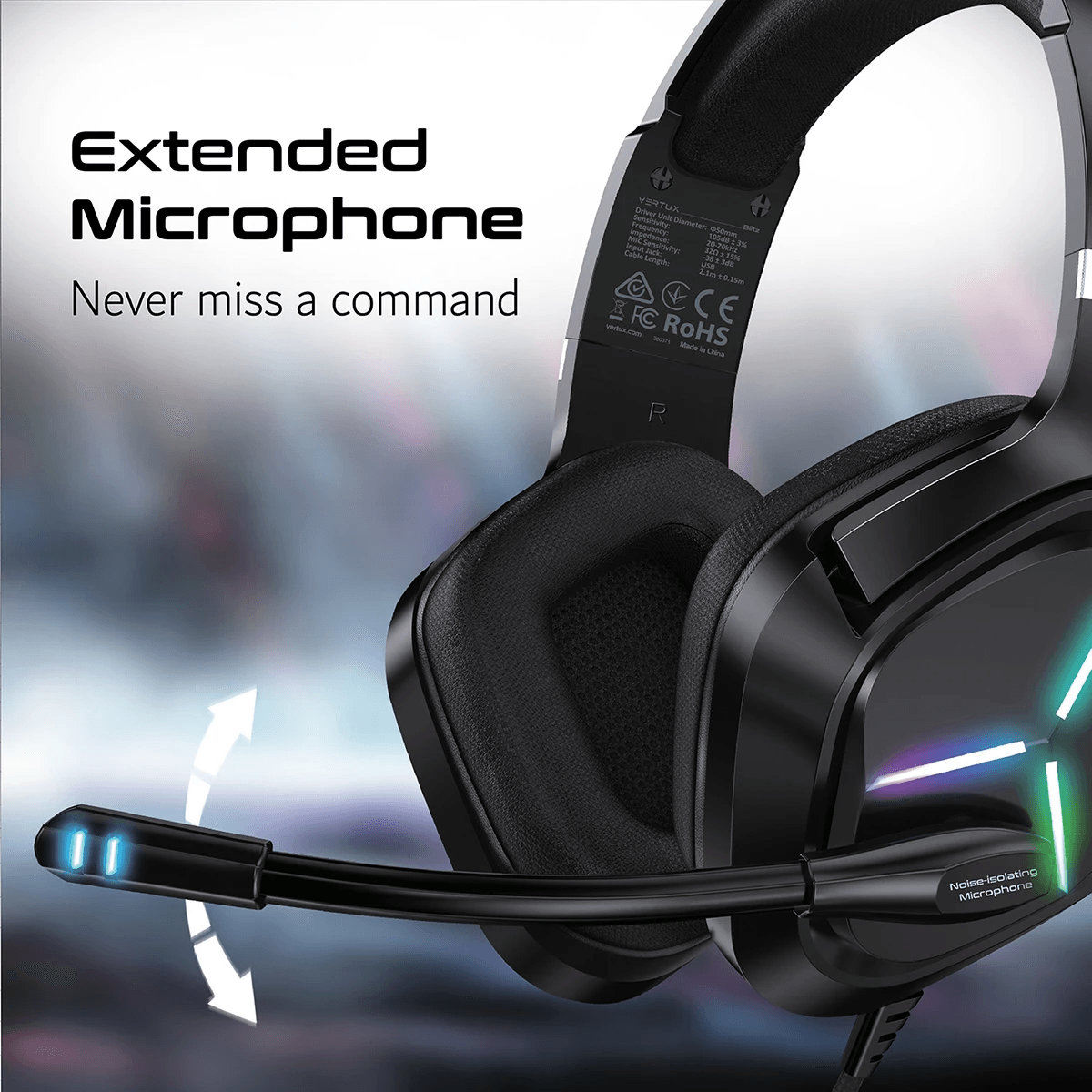 Vertux Blitz 7.1 Surround Sound Gaming Headphone Black - DataBlitz