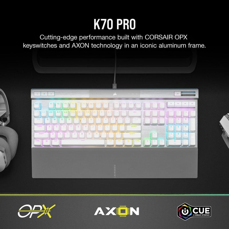 CORSAIR K70 RGB PRO Optical-Mechanical Gaming Keyboard with PBT Double Shot Pro Keycaps (White) - DataBlitz