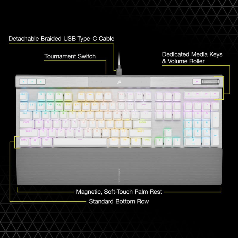 CORSAIR K70 RGB PRO Optical-Mechanical Gaming Keyboard with PBT Double Shot Pro Keycaps (White) - DataBlitz