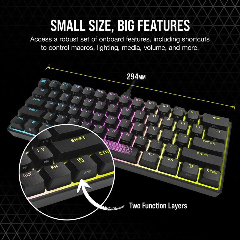 Corsair K65 RGB Mini 60% Mechanical Gaming Keyboard Cherry MX Red (Black) - DataBlitz