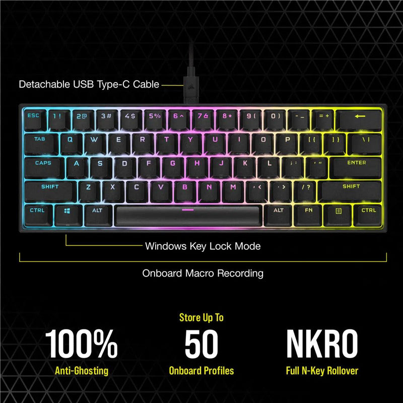 Corsair K65 RGB Mini 60% Mechanical Gaming Keyboard Cherry MX Red (Black) - DataBlitz