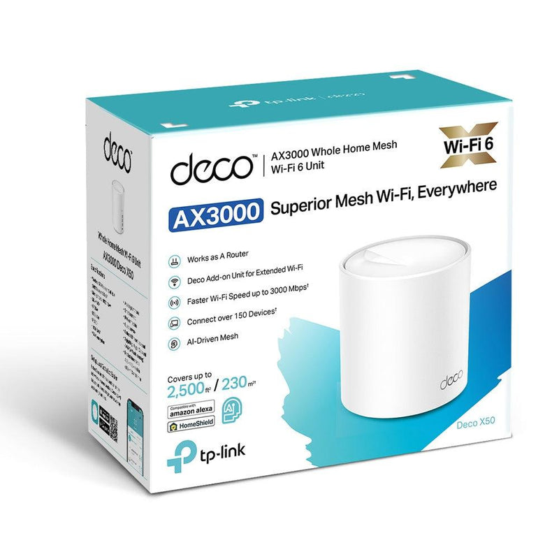 TP-Link AX3000 Whole Home Mesh Wi-Fi 6 System Compatible With Amazon Alexa (White) (Deco X50 (1-Pack)) - DataBlitz