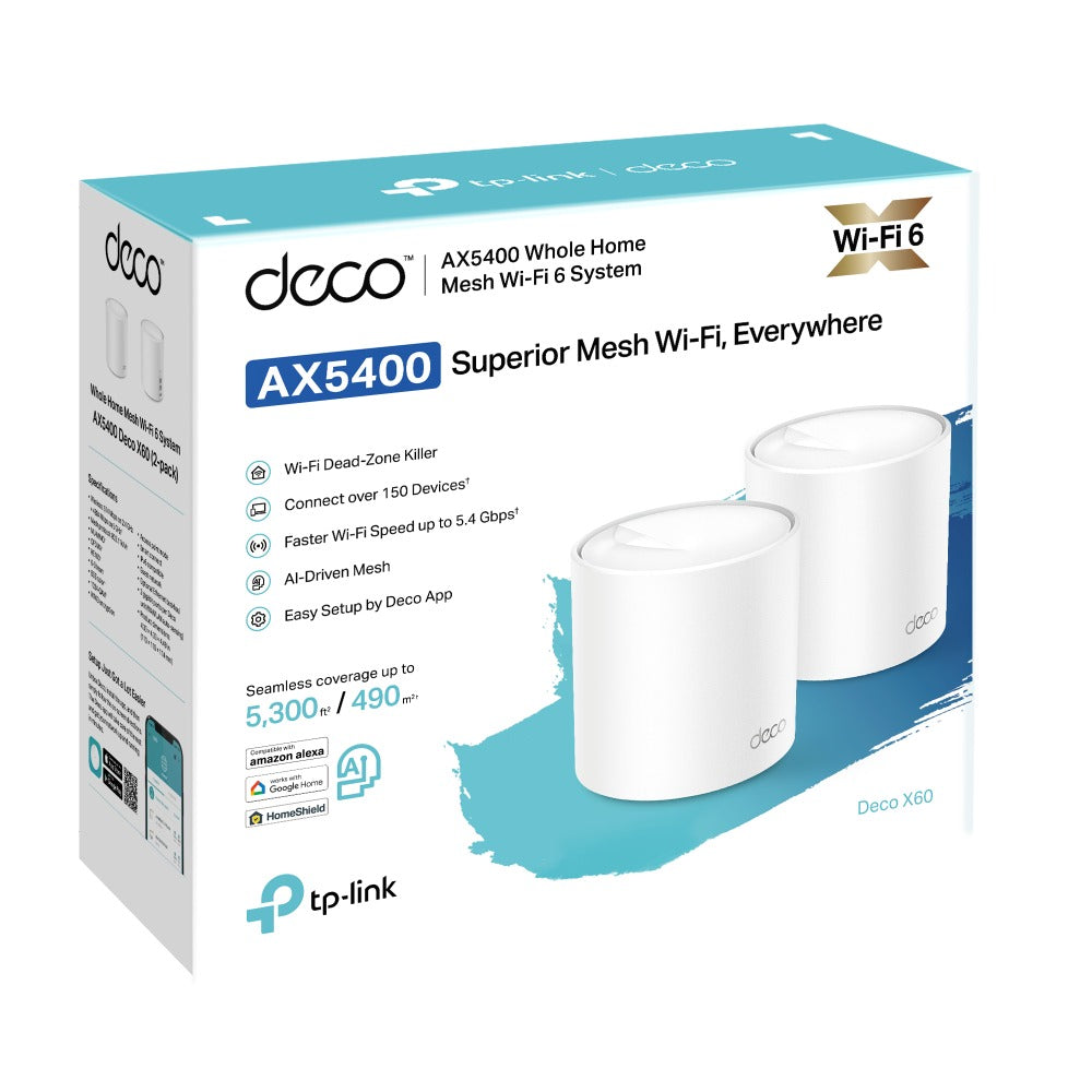 TP-Link AX5400 Whole Home Mesh Wi-Fi 6 System (Deco X60) (2-Pack)