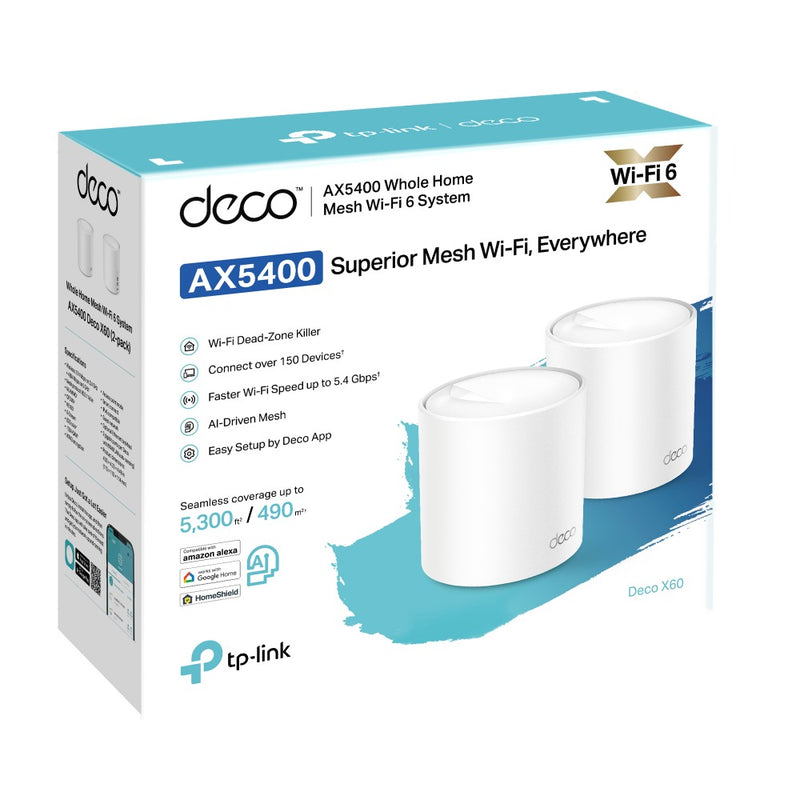 TP-Link AX5400 Whole Home Mesh Wi-Fi 6 System (Deco X60) (2-Pack)