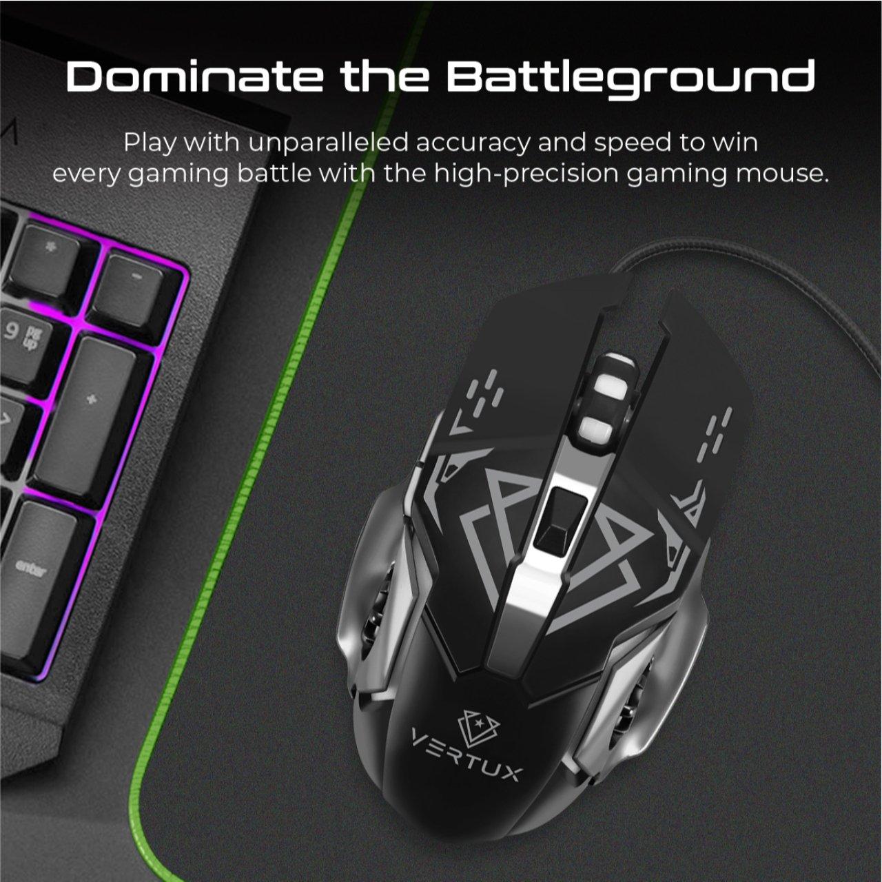 VERTUX DRAGO PRECISION TRACKING ERGONOMIC GAMING MOUSE BLACK GREY - DataBlitz