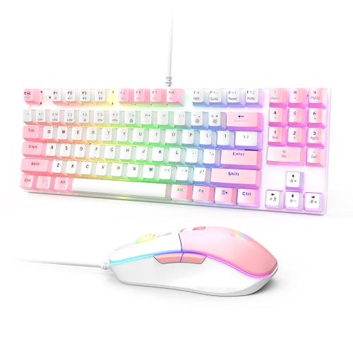 Onikuma G26 + CW916 RGB Wired Keyboard Mouse Set (White + Pink) - DataBlitz