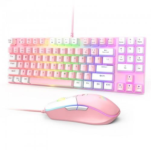 Onikuma G26 + CW916 RGB Wired Keyboard Mouse Set (Pink + White) - DataBlitz