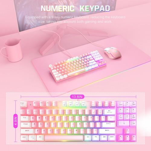 Onikuma G26 + CW916 RGB Wired Keyboard Mouse Set (Pink + White) - DataBlitz