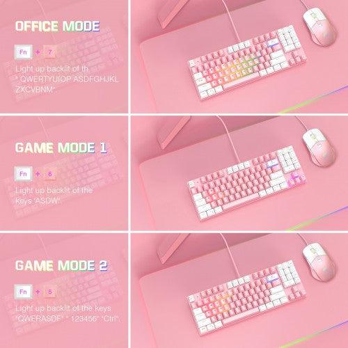 Onikuma G26 + CW916 RGB Wired Keyboard Mouse Set (Pink + White) - DataBlitz