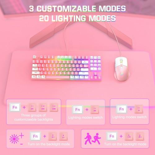 Onikuma G26 + CW916 RGB Wired Keyboard Mouse Set (Pink + White) - DataBlitz