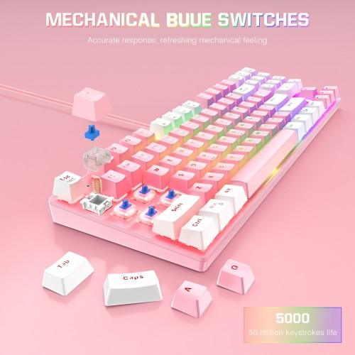 Onikuma G26 + CW916 RGB Wired Keyboard Mouse Set (Pink + White) - DataBlitz