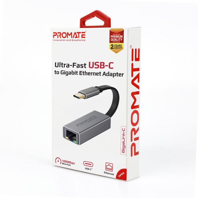 Promate Gigalink-C High Speed USB-C To Gigabit Ethernet Adapter (Grey)