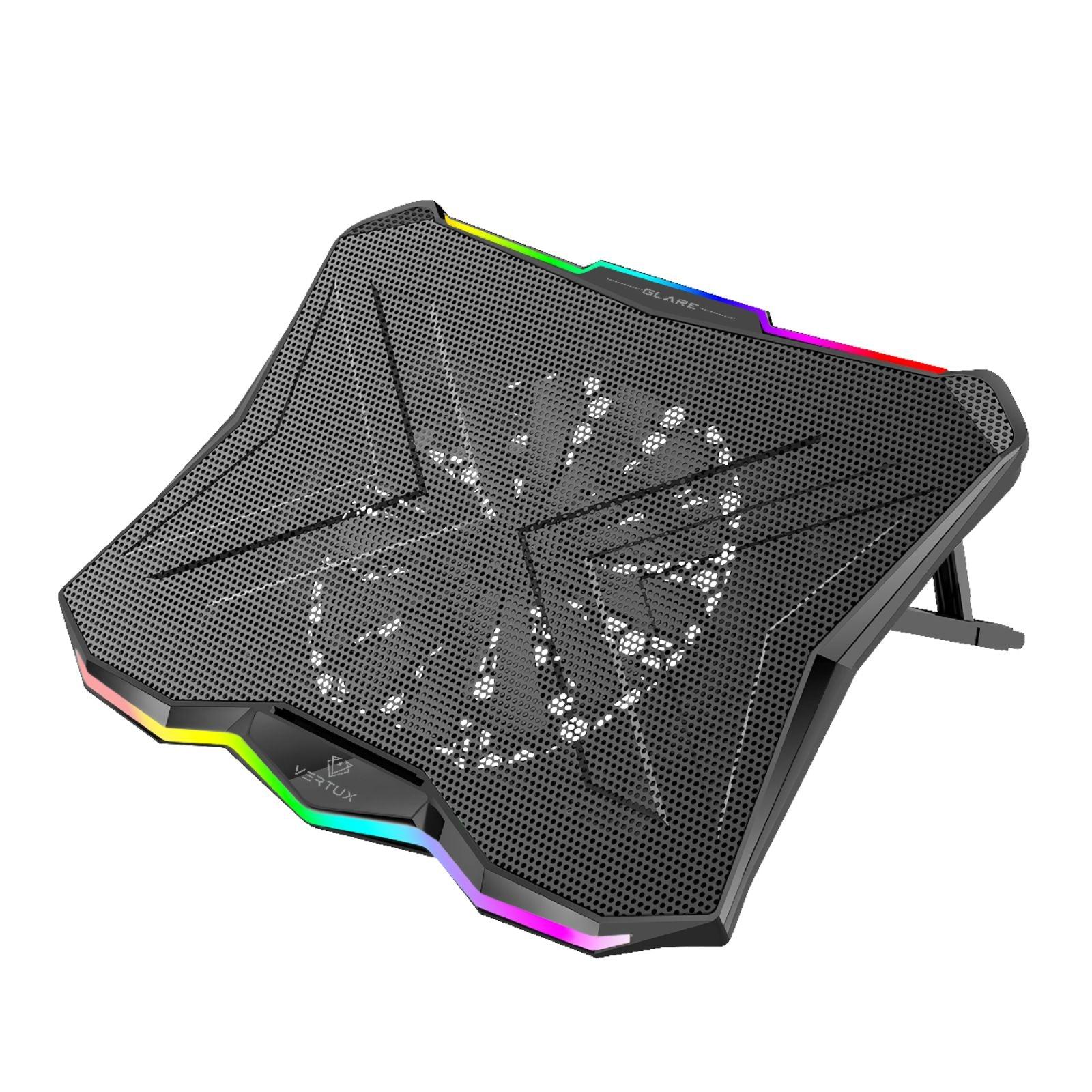 Vertux Glare Quiet Cooling Laptop Stand With Rainbow Led Lights Black - DataBlitz
