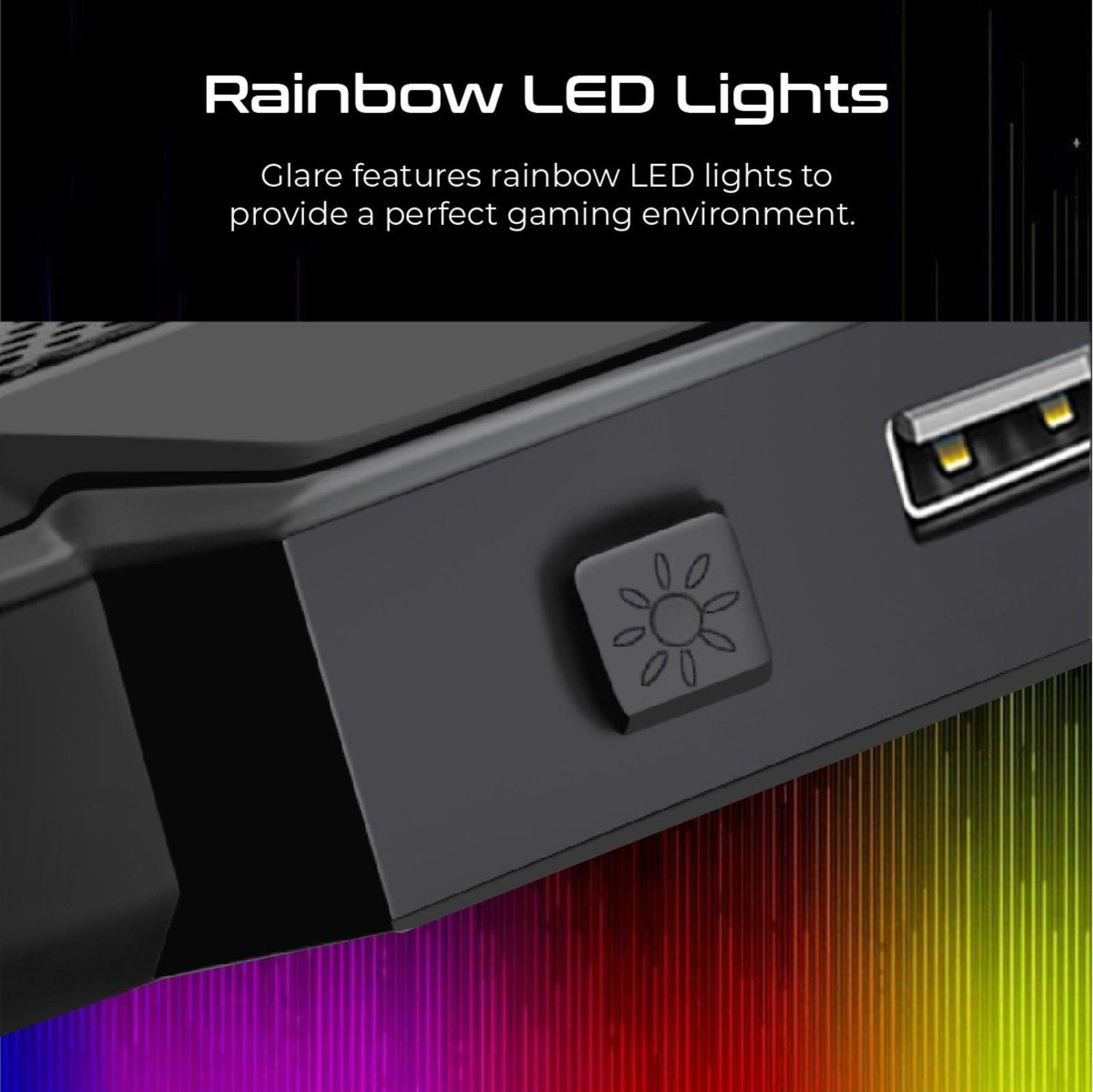 Vertux Glare Quiet Cooling Laptop Stand With Rainbow Led Lights Black - DataBlitz