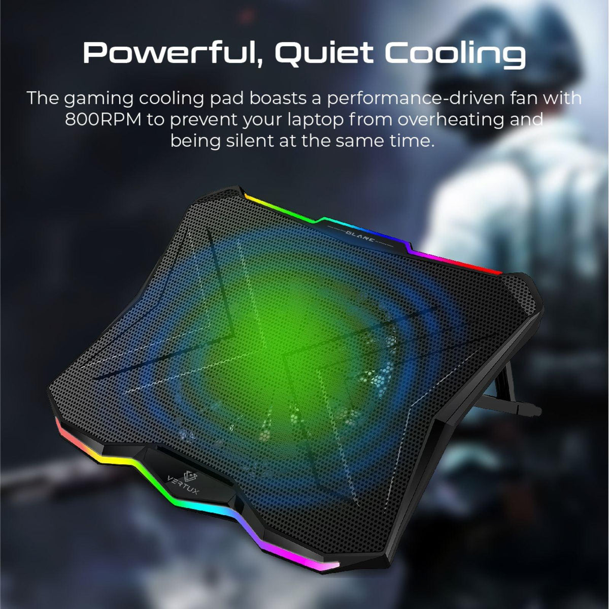 Vertux Glare Quiet Cooling Laptop Stand With Rainbow Led Lights Black - DataBlitz