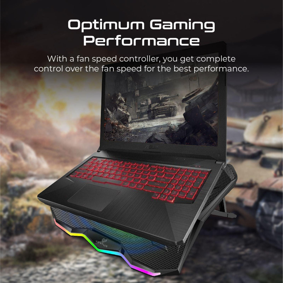 Vertux Glare Quiet Cooling Laptop Stand With Rainbow Led Lights Black - DataBlitz