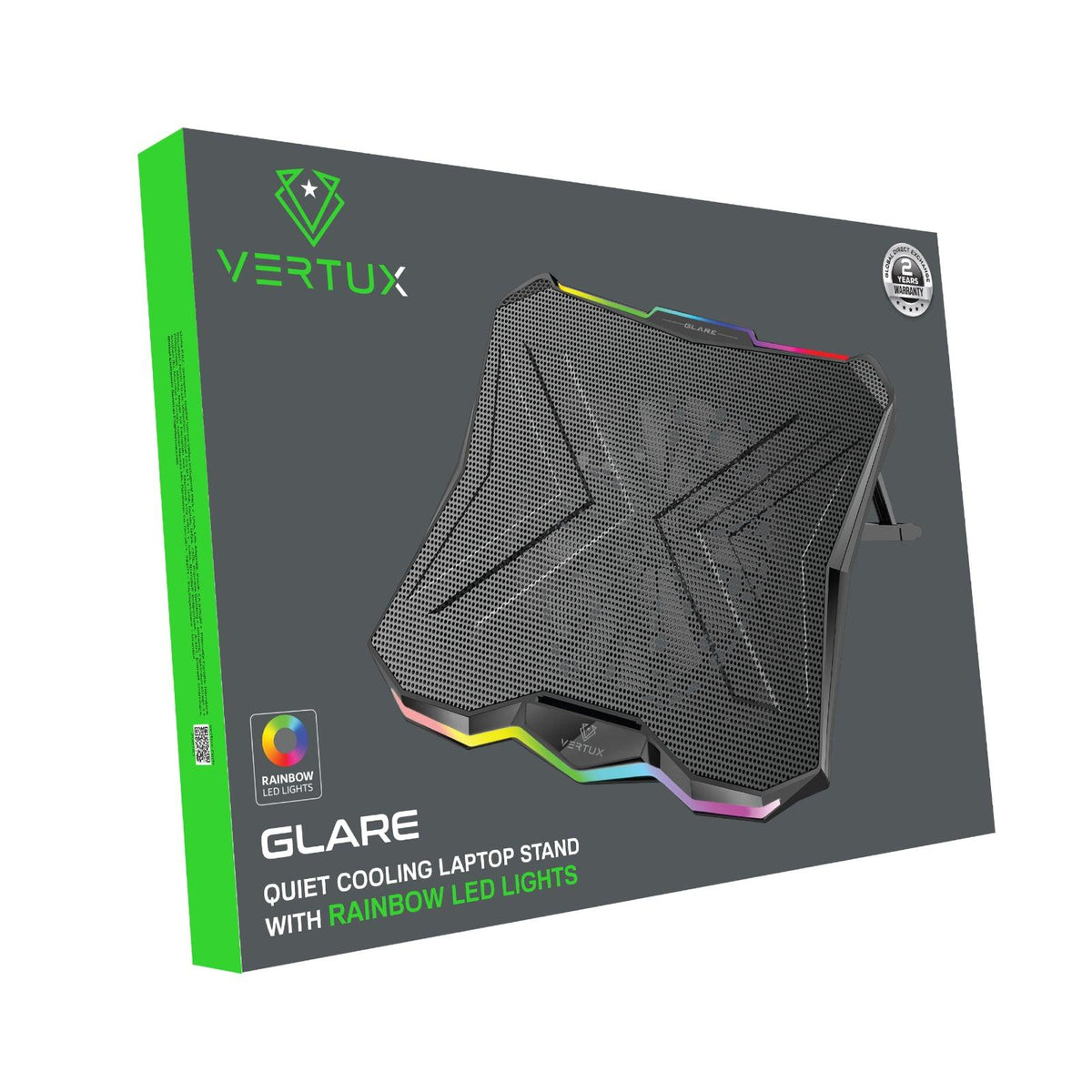 Vertux Glare Quiet Cooling Laptop Stand With Rainbow Led Lights Black - DataBlitz