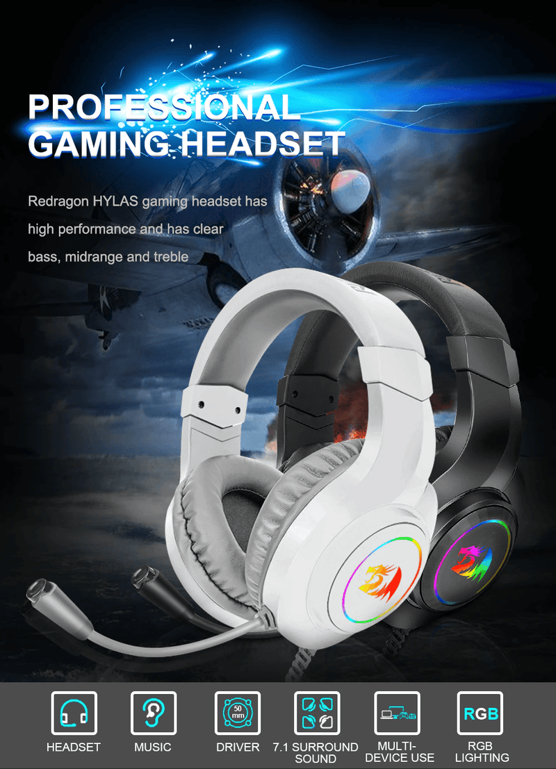DATABLITZ ECOMMERCE | REDRAGON HYLAS GAMING HEADSET (WHITE) (H260-W)