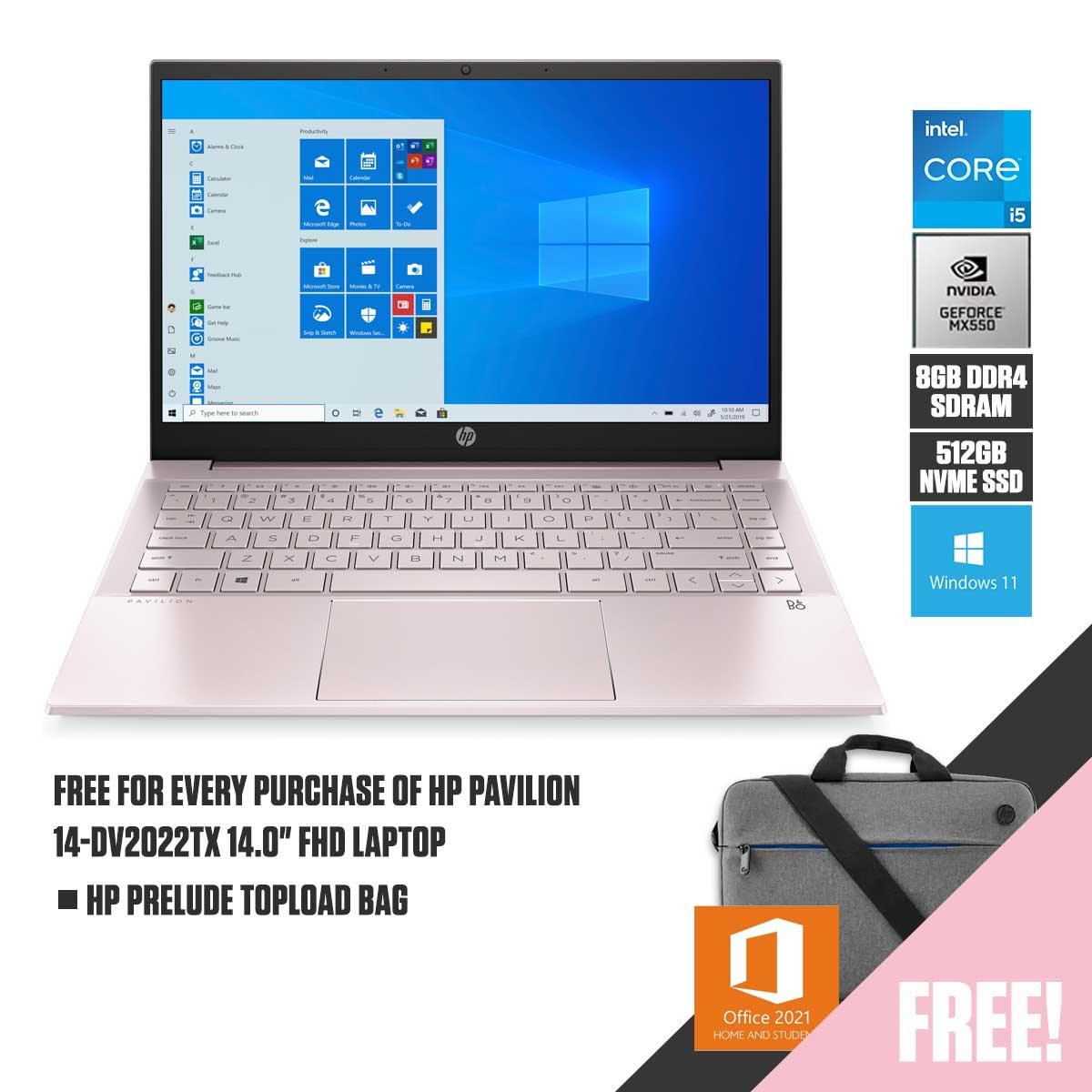 HP Pavilion 14-DV2022TX Laptop (Tranquil Pink) | 14” FHD (1920 x 1080) IPS | Intel Core i5-1235U | 8GB DDR4 | 512GB M.2 SSD | NVIDIA MX550 | Windows 11 Home - DataBlitz