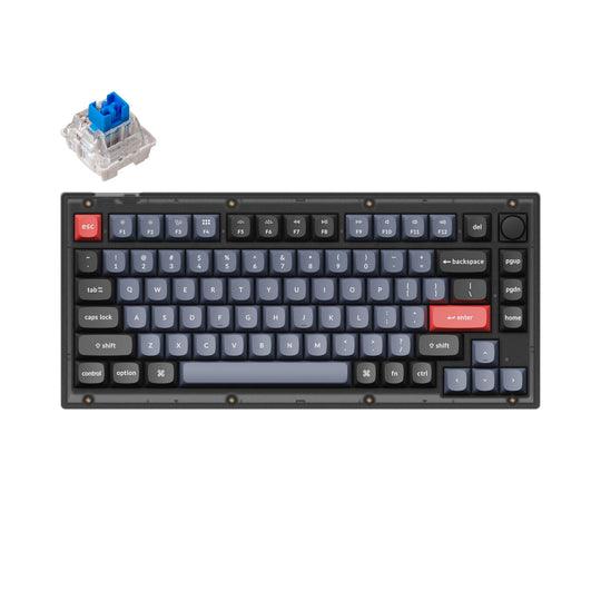 Keychron V1 QMK Knob Version RGB Backlight Hot-Swappable Wired Mechanical Keyboard - Frosted Black Translucent (Blue Switch) (V1C2) - DataBlitz