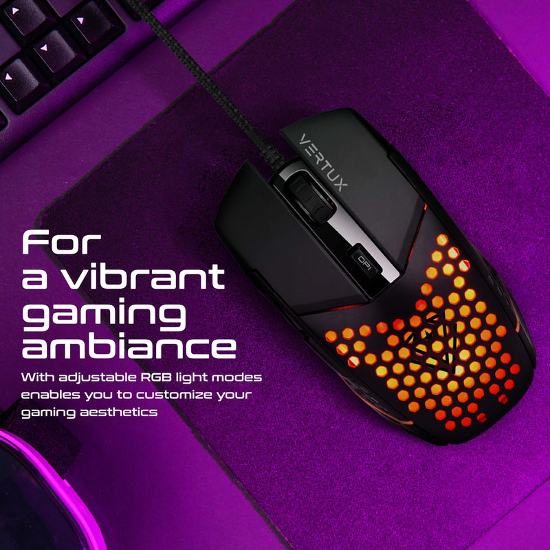 VERTUX KATANA 6 BUTTONS HEX-SHELL WIRED RGB GAMING MOUSE BLACK - DataBlitz