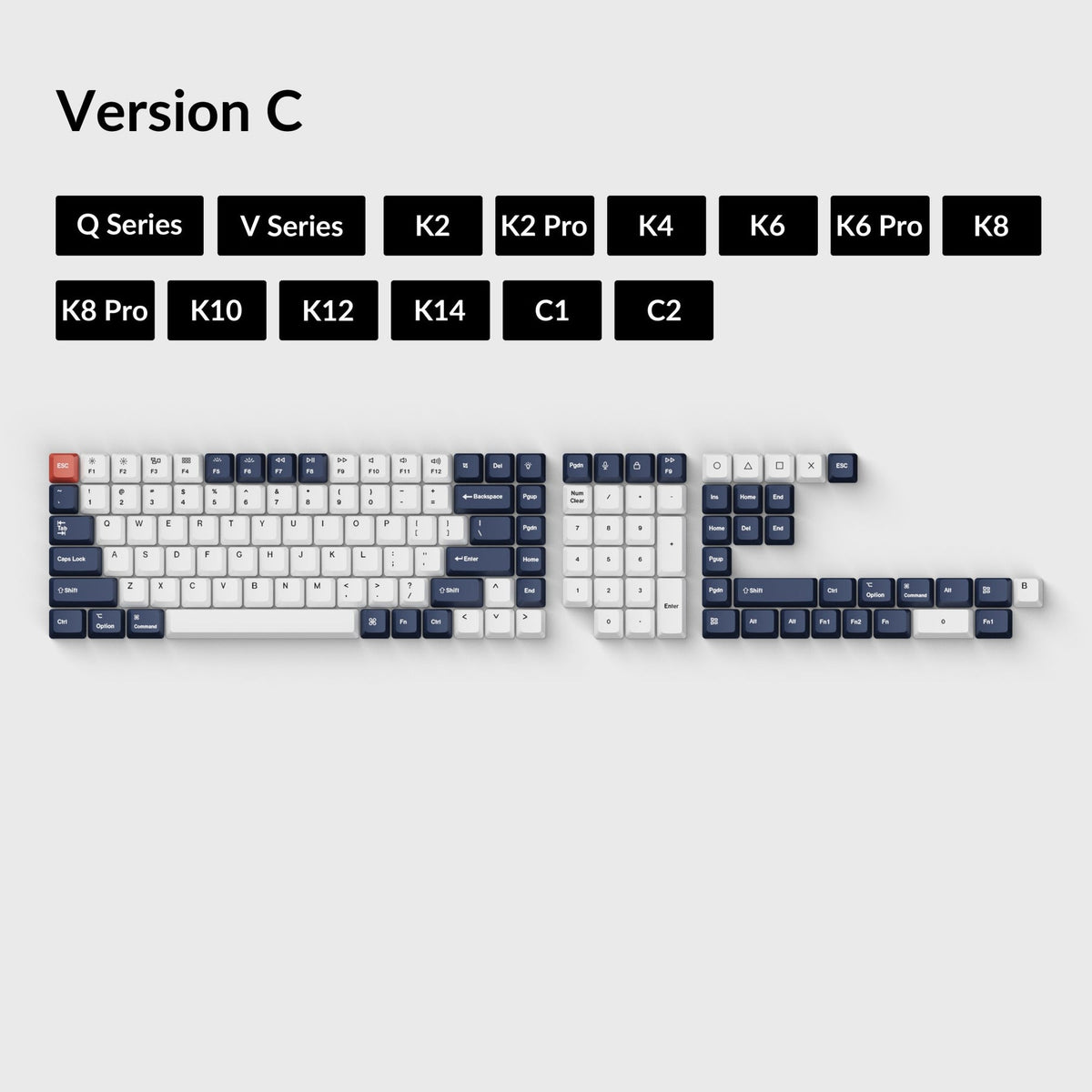 Keychron OEM Dye-Sub PBT Keycap Full Set - Bluish Black White (T6)