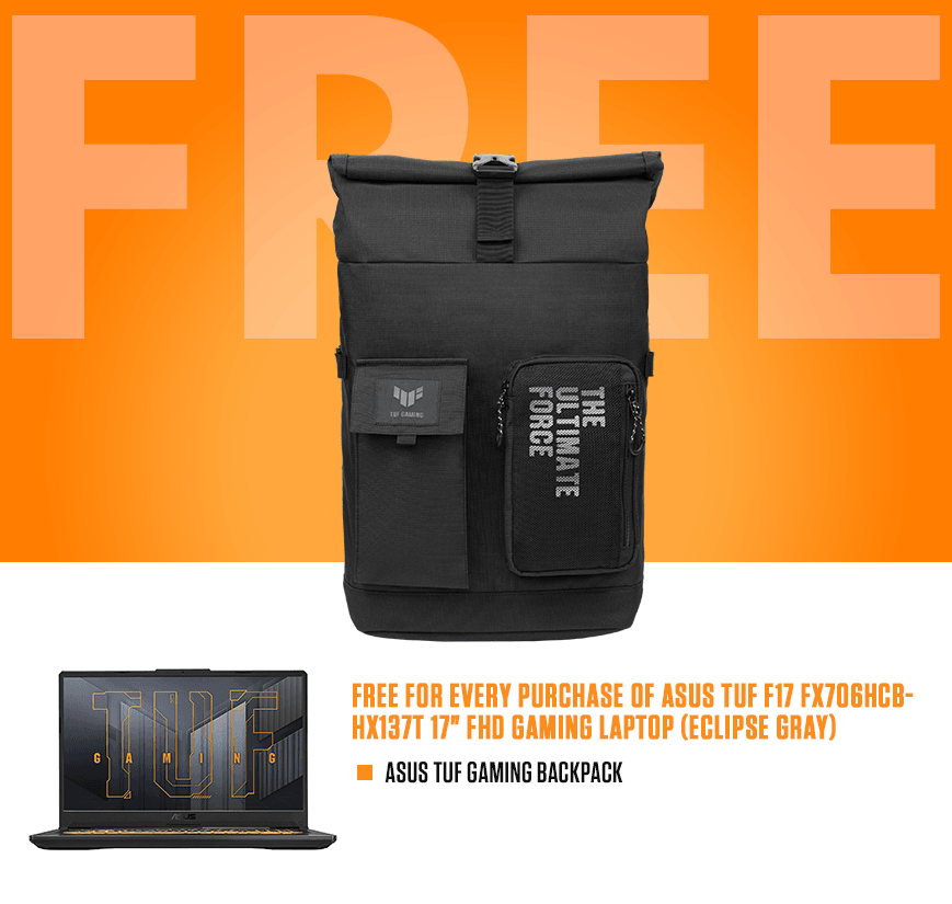 ASUS TUF F17 FX706HCB-HX137T GAMING LAPTOP (ECLIPSE GRAY) | 17" FHD | i7-11800H | 16GB DDR4 | 512GB SSD | RTX 3050 | WIN10 + TUF GAMING BACKPACK - DataBlitz