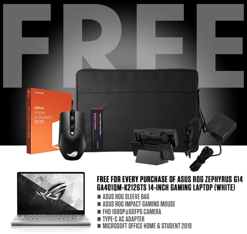 ASUS ROG ZEPHYRUS G14 GA401QM-K2126TS GAMING LAPTOP (WHITE) | 14" QHD | 16GB DDR4 | 1TB SSD | RTX 3060 | WIN10 - DataBlitz