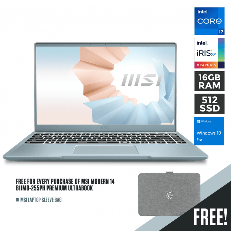 MSI Modern 14 B11MO-255PH Premium Ultrabook | 14" FHD | i7-1165G7 | 16GB DDR4 | 512GB SSD | INTEL IRIS XE | WIN10