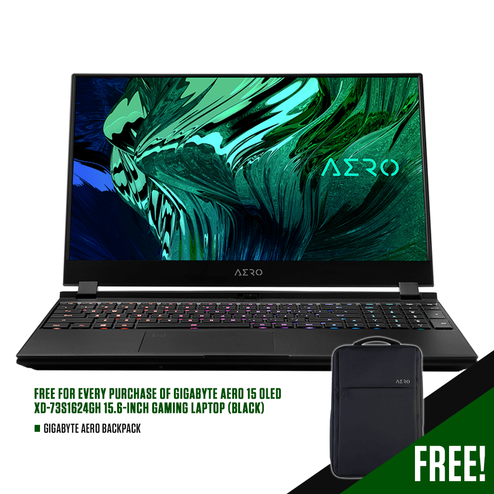 GIGABYTE AERO 15 OLED XD-73S1624GH GAMING LAPTOP (BLACK) | 15.6" OLED | i7-11800H | 16GB DDR4 | 1TB SSD | RTX 3070 | WIN10 + GIGABYTE AERO BACKPACK - DataBlitz