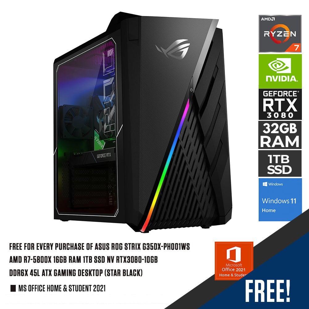 ASUS ROG STRIX G35DX-PH001WS AMD R7-5800X 16GB RAM 1TB SSD NV RTX3080-10GB DDR6X 45L ATX GAMING DESKTOP (STAR BLACK) + MS OFFICE HOME & STUDENT 2021 - DataBlitz