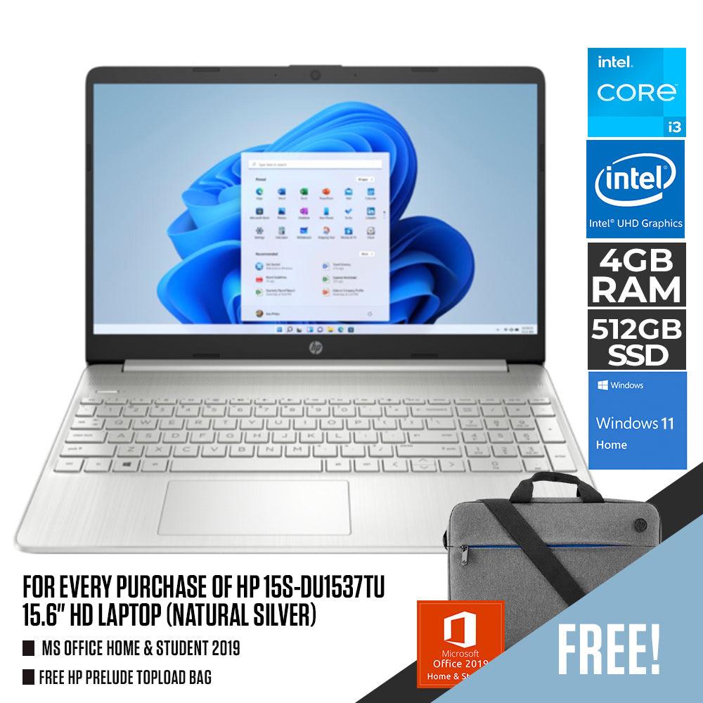 HP 15S-DU1537TU LAPTOP (NATURAL SILVER) | 15.6" HD | i3-10110U | 4GB DDR4 | 512 SSD | INTEL UHD | WIN11 + MS OFFICE HOME & STUDENT FREE HP PRELUDE TOPLOAD BAG - DataBlitz