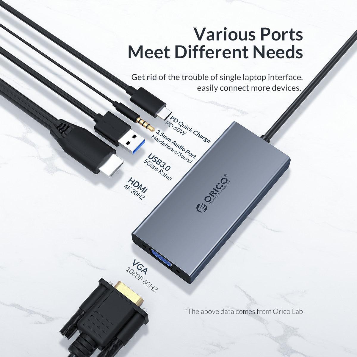 ORICO USB-C 5-In-1 Multifunctional Adapter (Grey) (MC-U501P) - DataBlitz