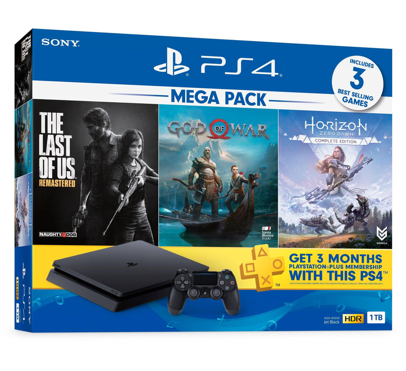 PS4 CONSOLE 1TB (JET BLACK) CUH-2218B B01 REG.3 MEGA PACK (THE LAST OF US REMASTERED + GOD OF WAR + HORIZON ZERO DAWN) - DataBlitz