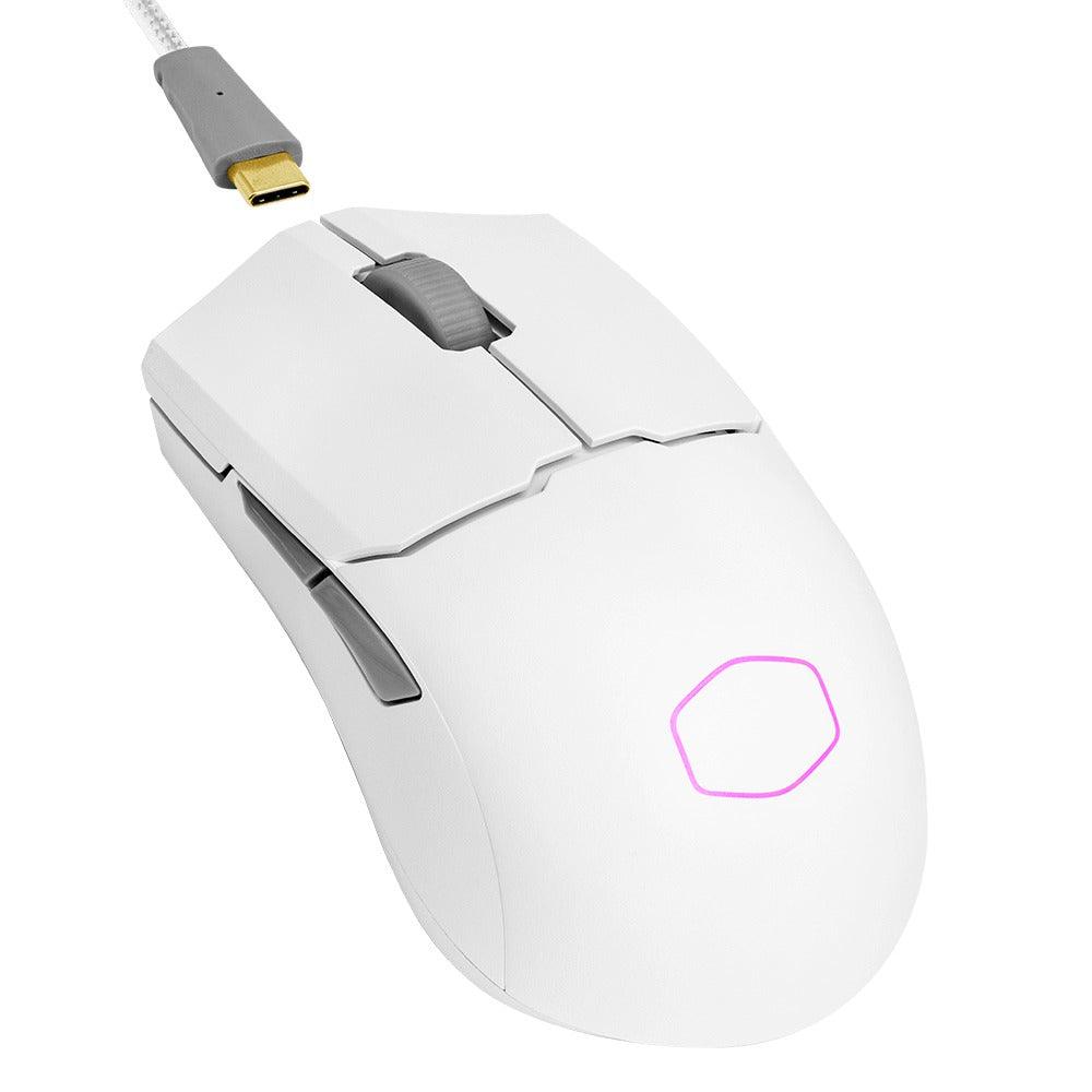 Cooler Master MM712 Wireless Lightweight Gaming Mouse With Ultraweave Cable PTFE Feet & RGB Accents (Matte White) - DataBlitz