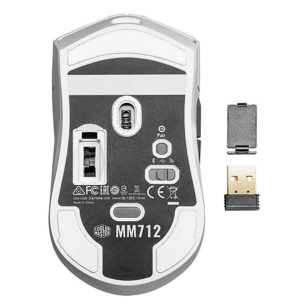 Cooler Master MM712 Wireless Lightweight Gaming Mouse With Ultraweave Cable PTFE Feet & RGB Accents (Matte White) - DataBlitz