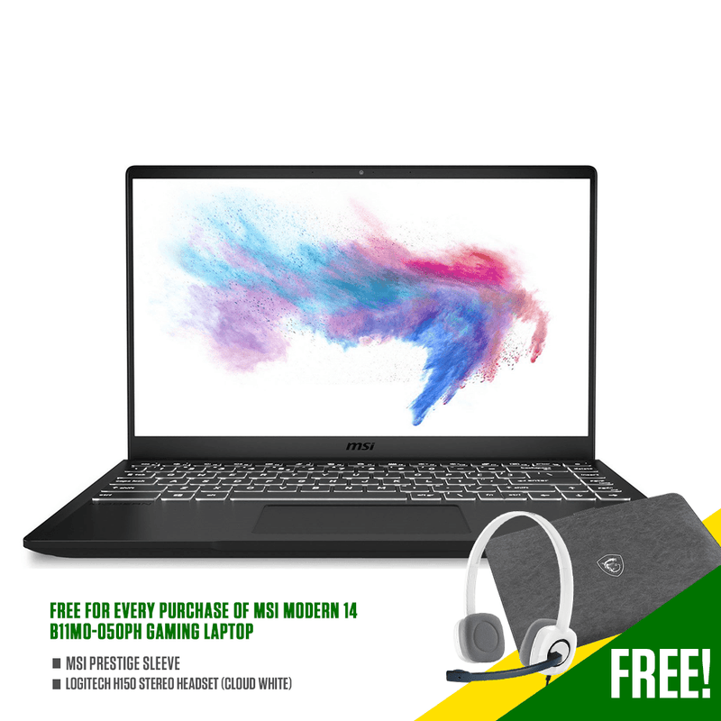 MSI MODERN 14 B11MO-050PH 14" GAMING LAPTOP + FREE MSI PRESTIGE SLEEVE + LOGITECH H150 STEREO HEADSET (CLOUD WHITE) - DataBlitz