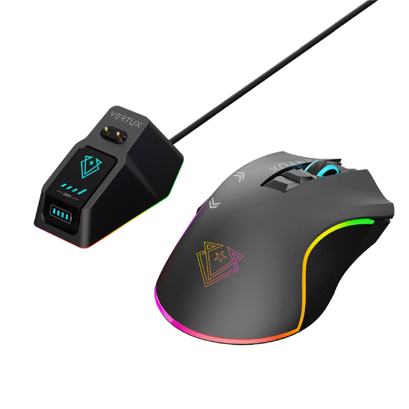 VERTUX MUSTANG GAMECHARGED WIRELESS RGB GAMING MOUSE WITH WIRELESS RGB CHARGING DOCK - DataBlitz