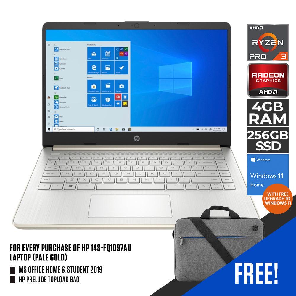 HP 14S-FQ1097AU LAPTOP (PALE GOLD) | 14” HD | RYZEN™ 3 5300U | 8 GB DDR4 | 256 GB SSD | AMD RADEON™ | WIN11 + MS OFFICE HOME & STUDENT | HP PRELUDE TOPLOAD BAG - DataBlitz