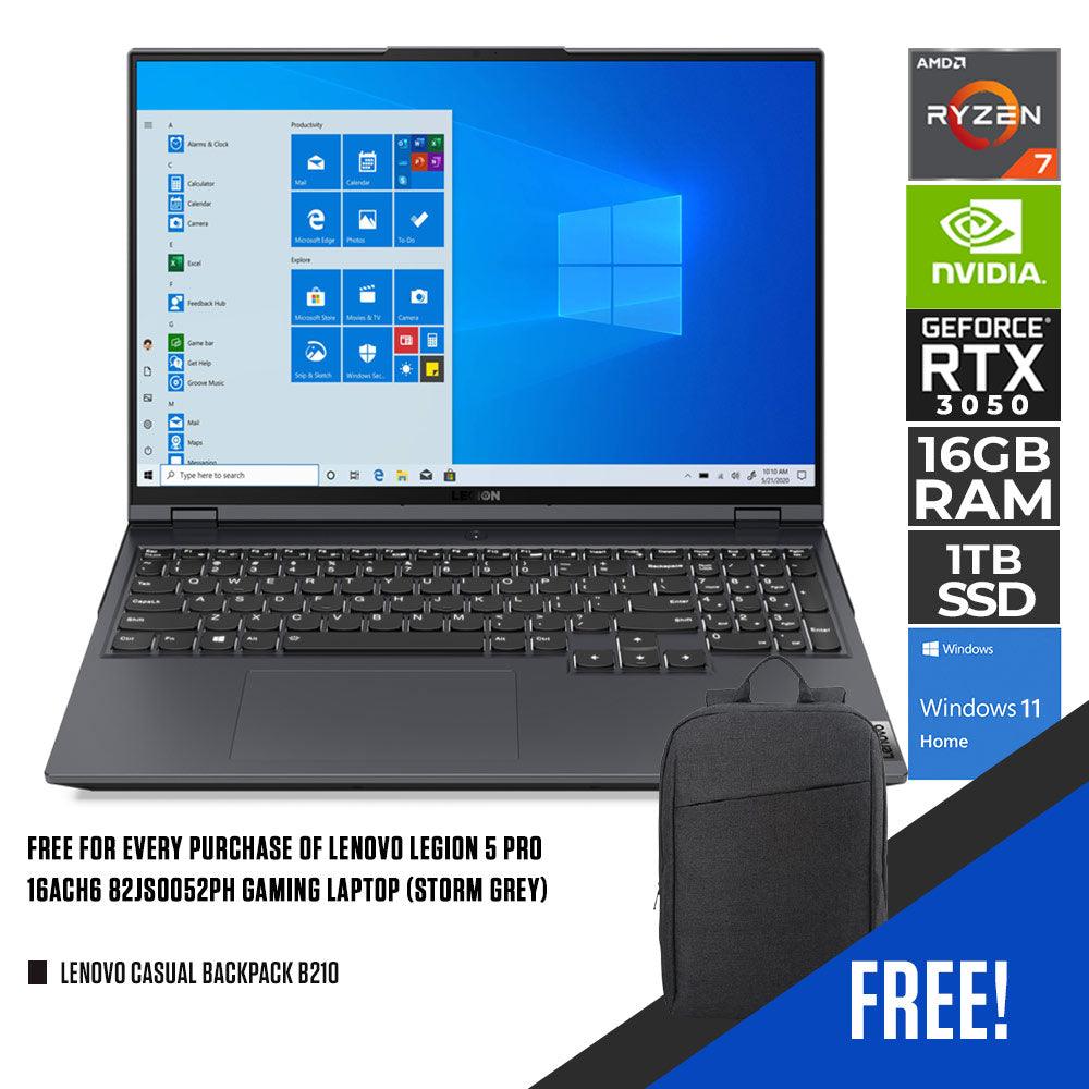 LENOVO LEGION 5 PRO 16ACH6 82JS0052PH GAMING LAPTOP (STORM GREY) | 16” WQXGA | RYZEN 7 5800H | 16GB DDR4 | 1TB SSD | RTX 3050 | WIN11 + LENOVO CASUAL BACKPACK B210 - DataBlitz