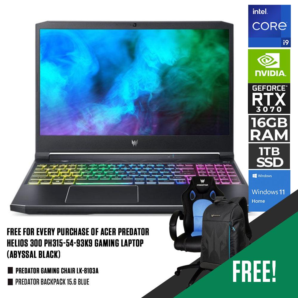 ACER PREDATOR HELIOS 300 PH315-54-93K9 GAMING LAPTOP (ABYSSAL BLACK) | 15.6” FHD | i9-11900H | 16GB DDR4 | 1TB SSD | RTX 3070 | WIN11 + PREDATOR GAMING CHAIR LK-8103A + PREDATOR BACKPACK 15.6 BLUE - DataBlitz