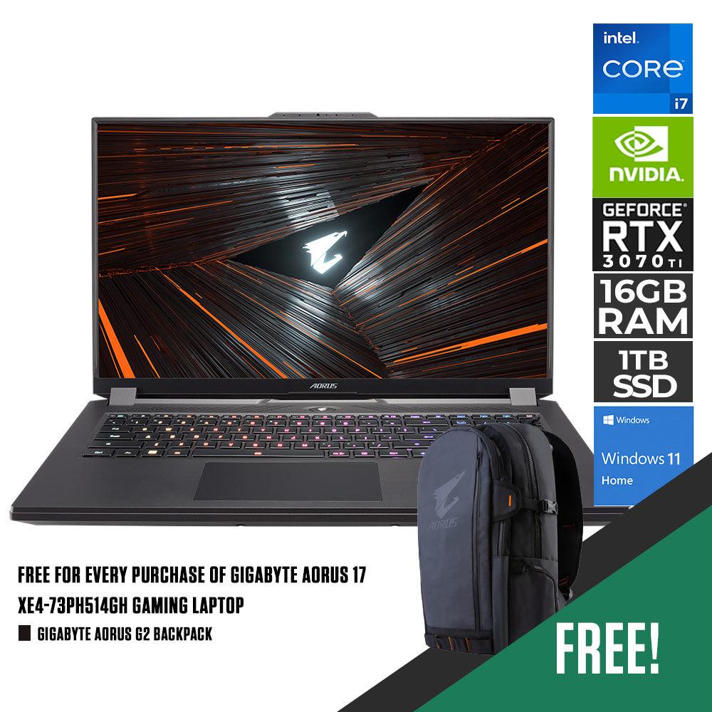 GIGABYTE AORUS 17 XE4-73PH514GH Gaming Laptop | 17.3” FHD | i7-12700H | 16GB DDR4 | 1TB SSD | RTX™ 3070 Ti | WIN11 | GIGABYTE AORUS G2 Backpack (Black) - DataBlitz