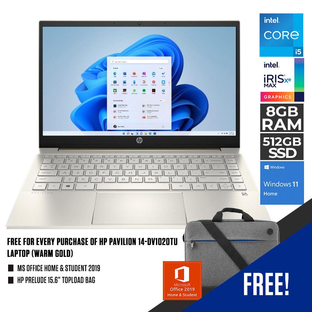 HP PAVILION 14-DV1020TU LAPTOP (WARM GOLD) | 14” FHD | i5-1155G7 | 8GB DDR4 | 512GB SSD | INTEL IRIS XE | WIN11 + MS OFFICE HOME & STUDENT HP PRELUDE 15.6” TOPLOAD BAG - DataBlitz